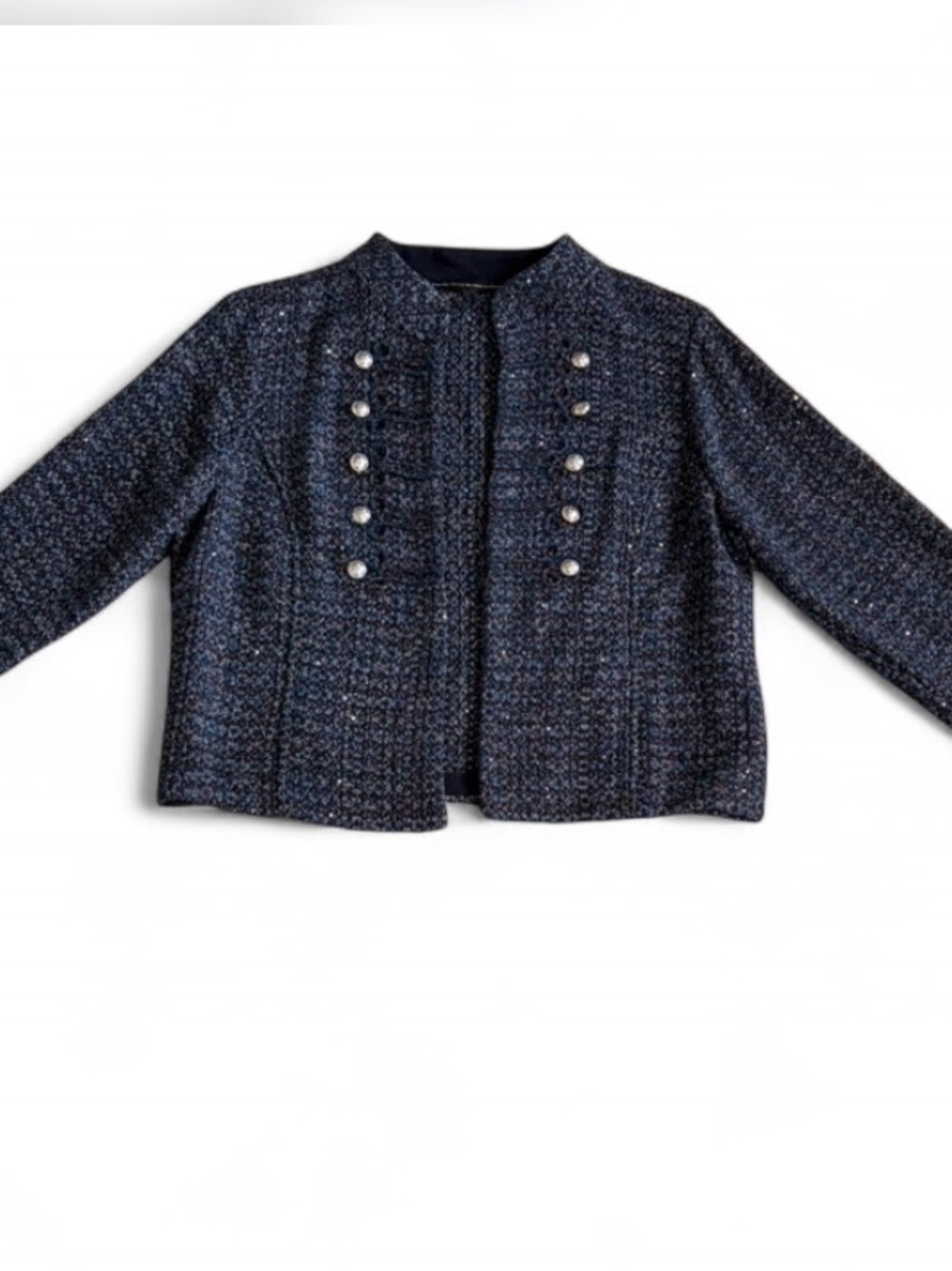 White House Black Market Navy Tweed Military-Style Blazer - Picture 3 of 9